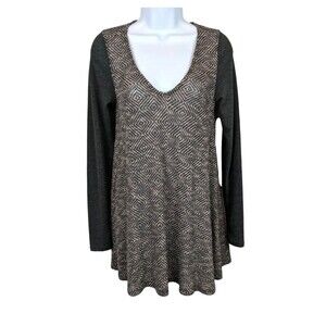 Anthropologie Puella Dress Womens Size S  Gray Long Sleeve Knit Swing Tunic Mini